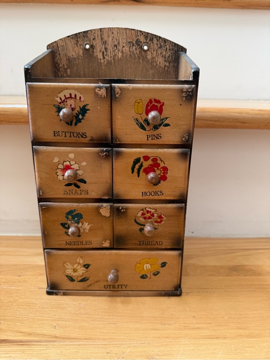 no brand Other - Hand-Painted Yellow Sewing Storage Organizer with Floral Drawers